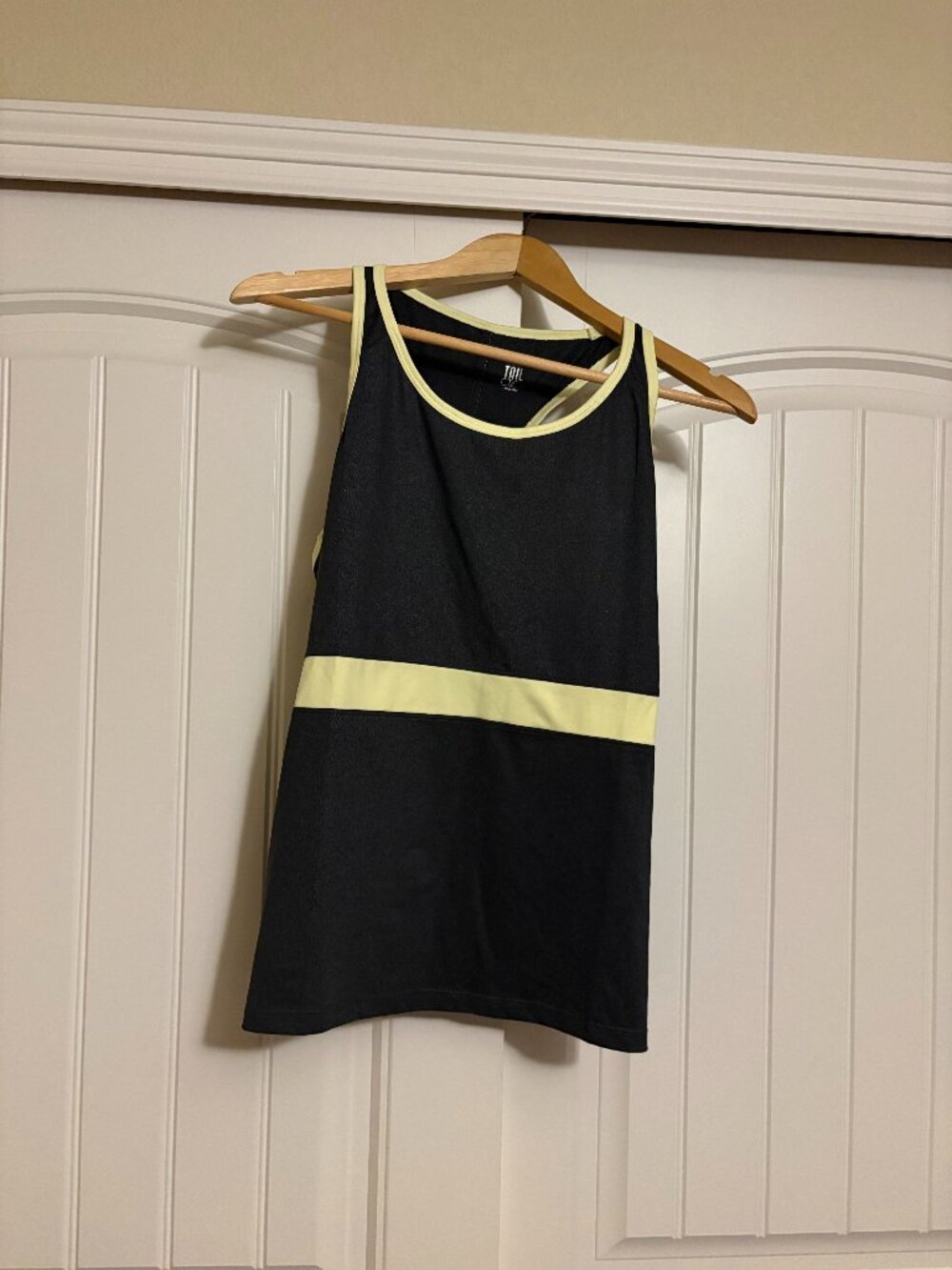 Tail Activewear Tank Top Size Medium Dark Gray Yellow Stripe and Trim Racerback